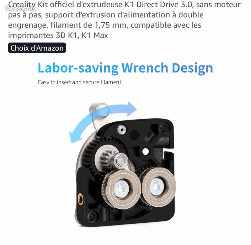 Creality Kit officiel d'extrudeuse K1 Direct Drive 3.0, sans moteur pas à pas, support d'extrusion d'alimentation à double engrenage, filament de 1,75 mm, compatible avec les imprimantes 3D K1, K1 Max (image 2)
