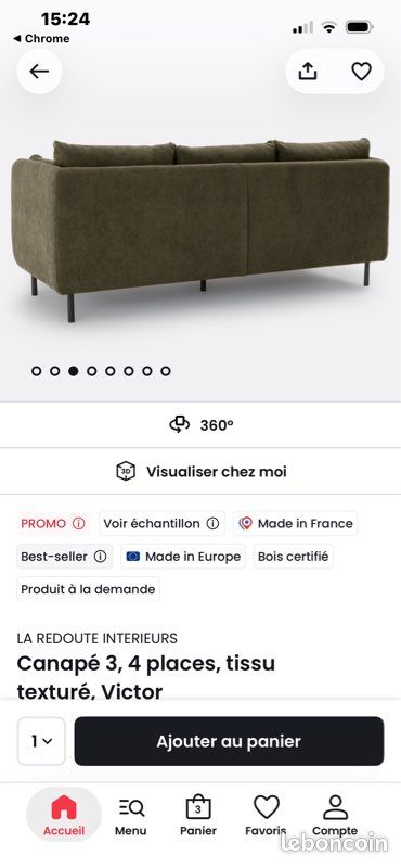 Canapé Victor kaki 3 places la redoute (image 4)