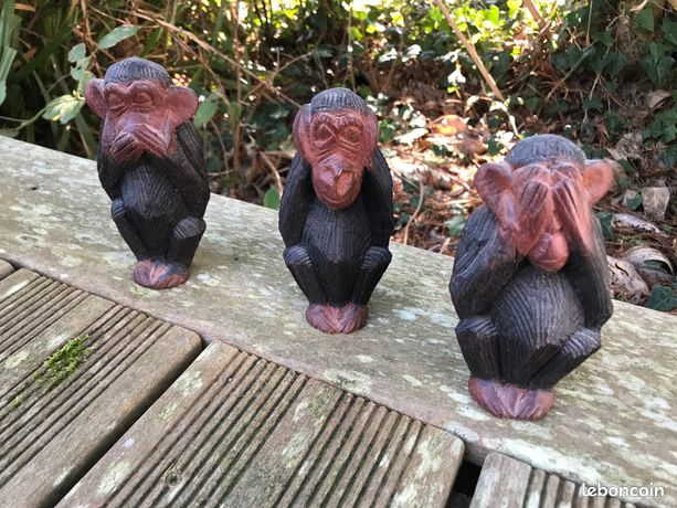 Plaque Murale Vintage '4 Singes Sages' En Cuivre Sur Bois - Occasion, Haute Qualité