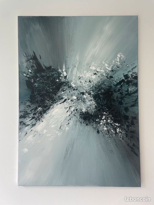 Tableau abstrait noir & blanc – 80x50x1 – Cécile Castelain (2023) TA004 (image 1)