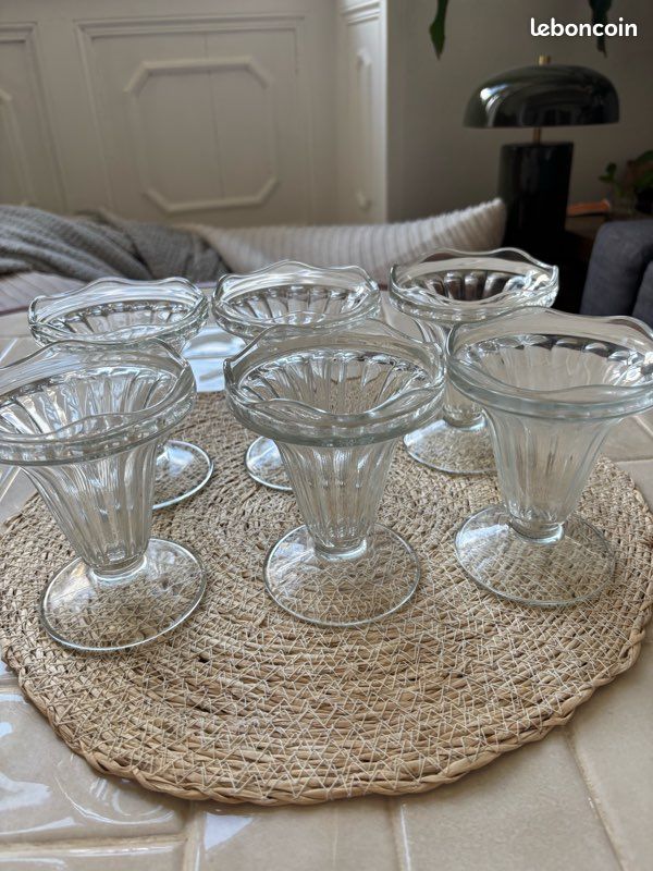 Lot De 6 Coupes à Dessert Vintage 1970 - Verre Bleu, Fabrication Française