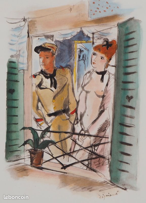 Dessin Signé André Dignimont - Nu Féminin à La Veste, Format Grand, Encadré