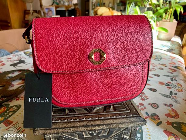 Sac à Main Furla En Cuir Et Tissu Crème Daim - Taille Moyenne, Style Hobo, Occasion