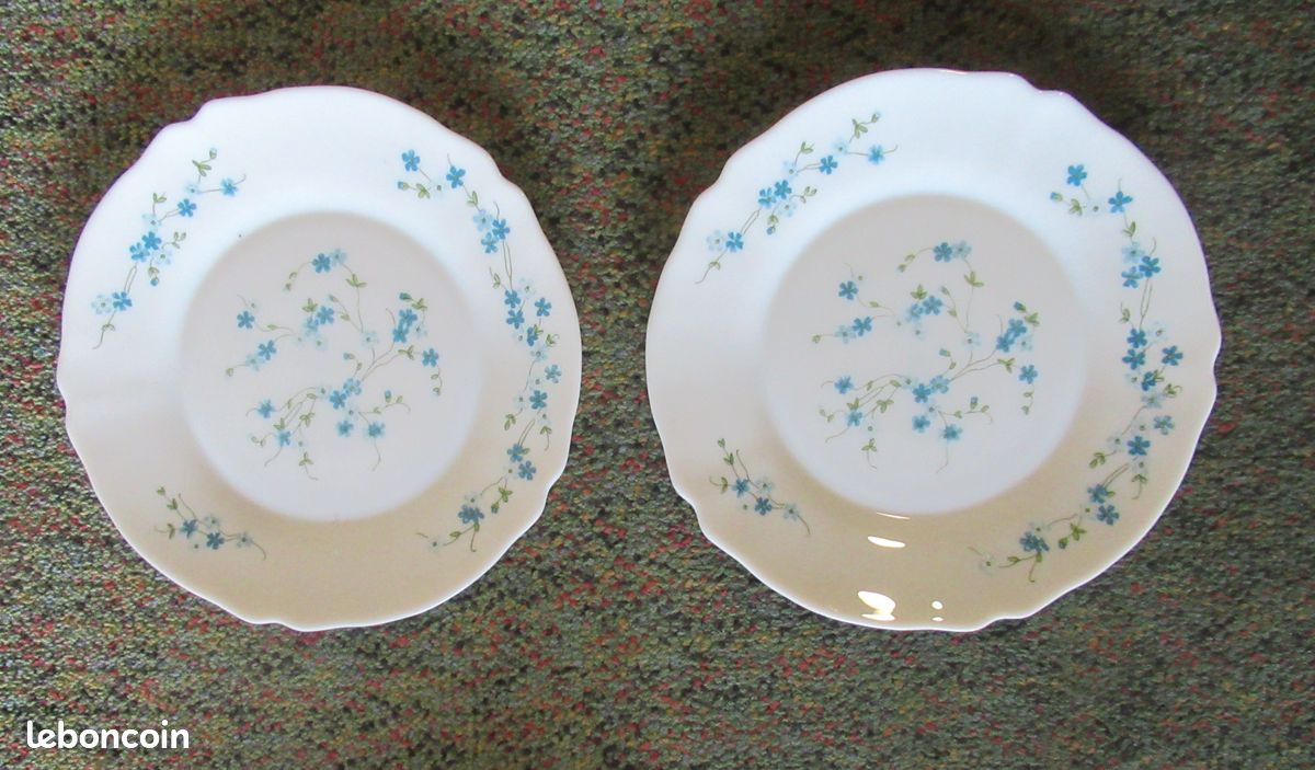 Vend 12 assiettes creuses arcopal myosotis vintage - Arts de