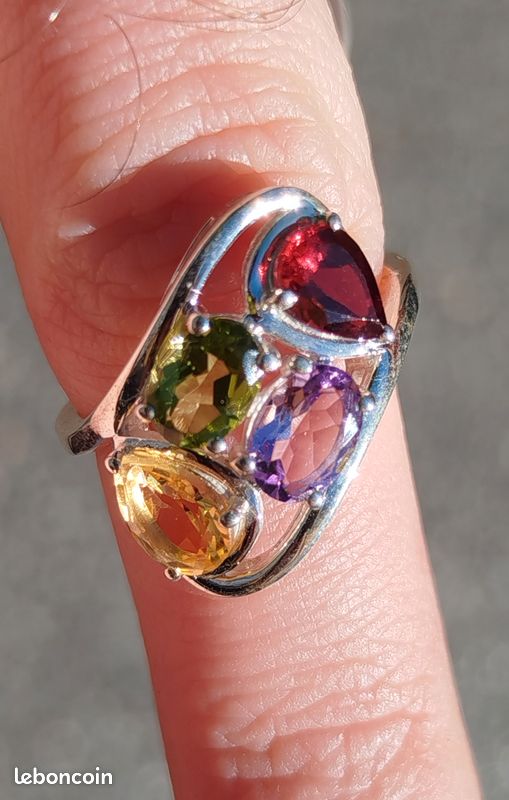 Bague Argent 925 Avec Pierres Naturelles (Améthyste, Grenat, Citrine, Péridot)