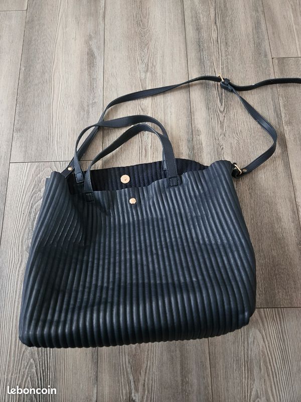 Monoprix Femme Sac A Main Monoprix Sac à Main Cabas Monoprix Femme Plissé  Bleu Foncé En Tbe (alival