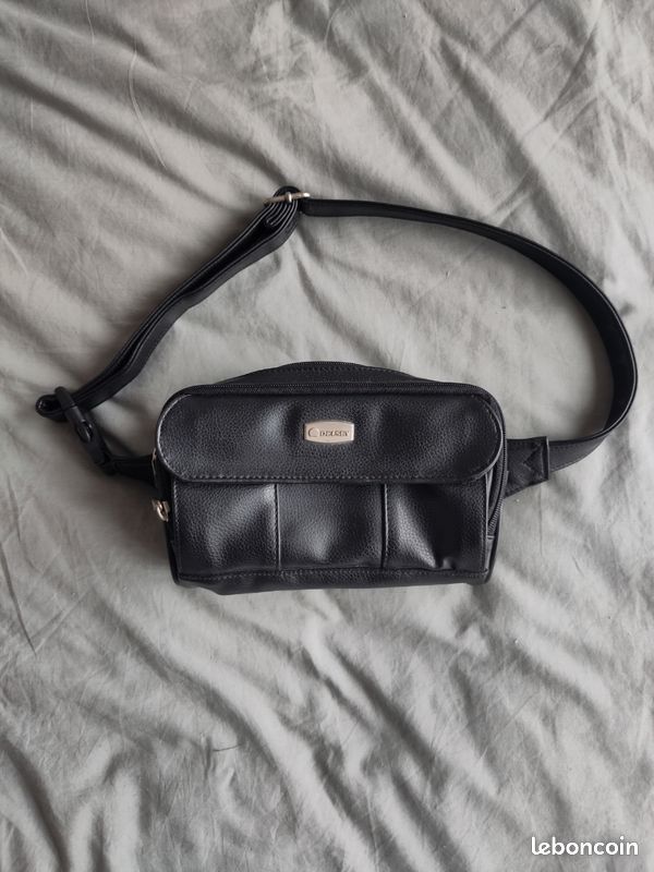 🎒 Sac banane en cuir noir Delsey homme – taille moyenne – voyage