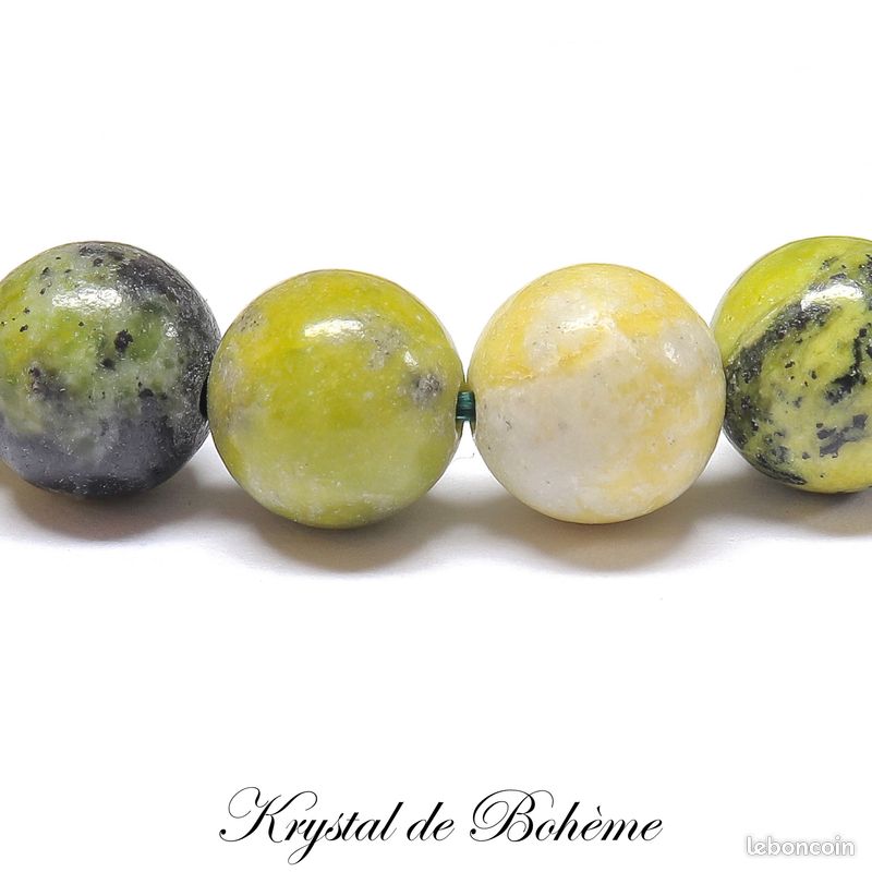 Bracelet en CHRYSOPRASE LEMON de qualité A - Perles rondes de 8mm - Pierre naturelle - Bijou Artisanal (image 3)
