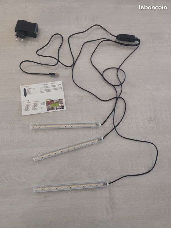 Lot 3 Lampes LED Croissance Plantes Intérieures 50cm - Contrôleur Timer + Gradateur + Alim (image 1)