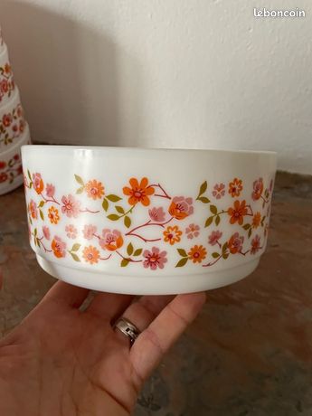 Saladier Vintage Arcopal – Motif Fleuri – Verre – Années 70/80