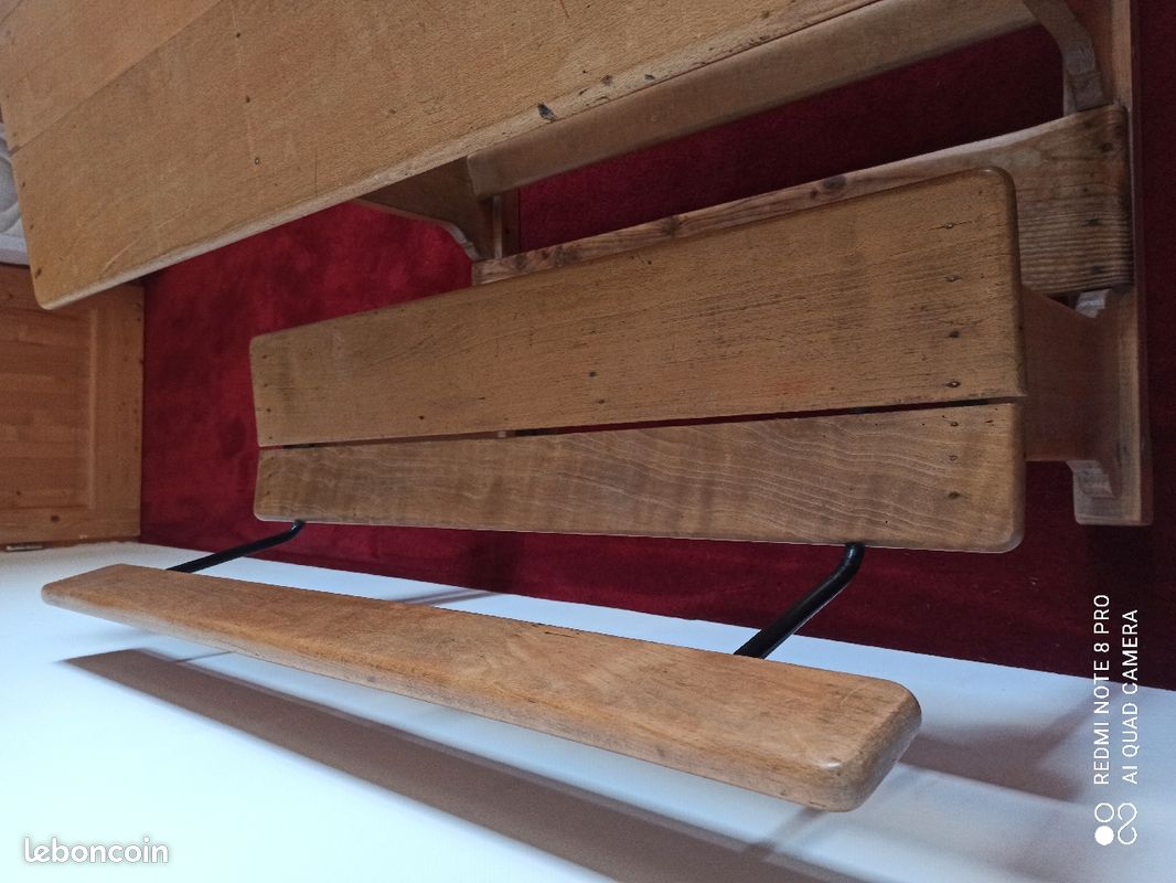 Bureau d'écolier en bois avec pupitre (image 6)