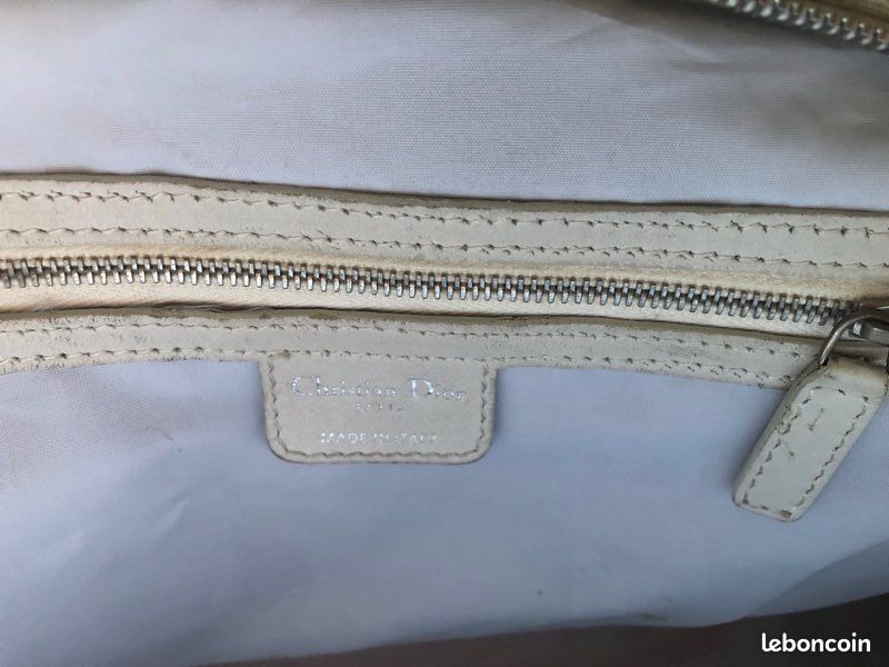 Grand Sac à main de luxe DIOR en cuir et toile beige (image 4)