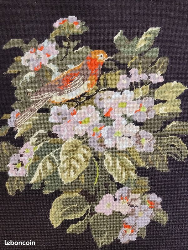 Cadre Canevas Fleur / Tableau Broderie Vintage