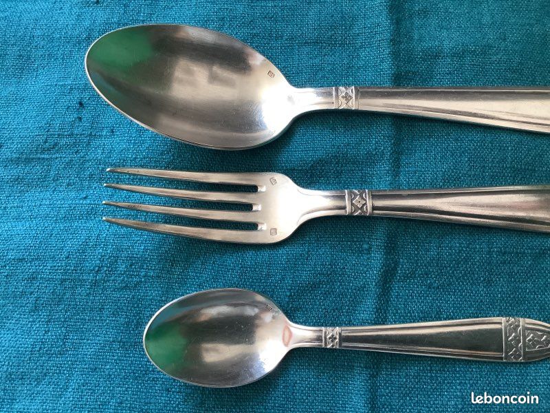Set de Baptême Art Déco Vintage Métal argenté avec poinçons (image 12)