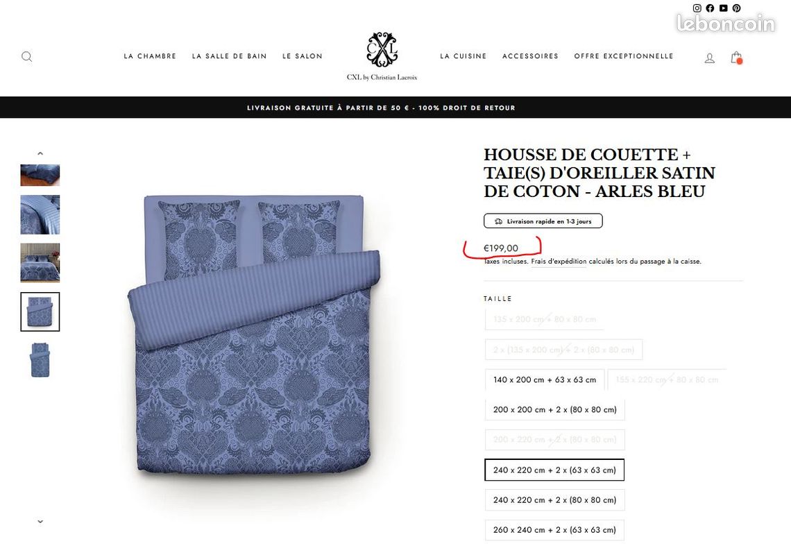 🌺Housse de couette Christian LACROIX, collection ARLES BLEU (image 3)