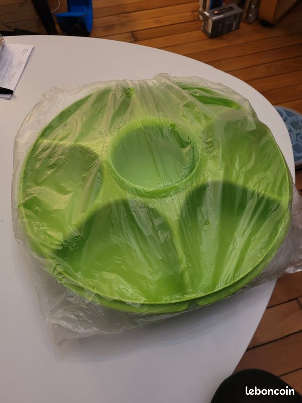 Plat à Apéritif Tupperware - 3 Compartiments + Bol Central (Bleu, Occasion)