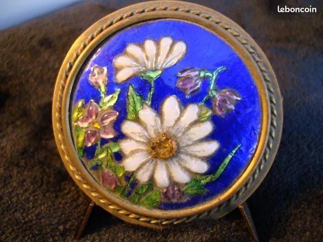 Broche émaux De Limoges Signée G. Funck - Bijou Vintage Artisanal - Occasion