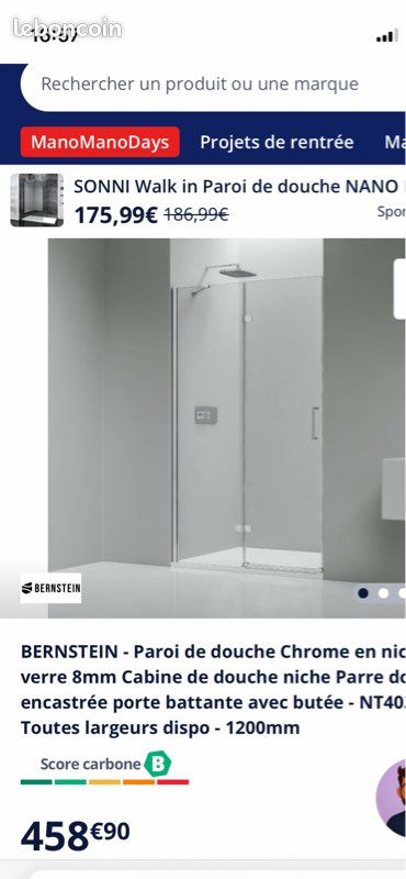 Paroie avec porte de douche à l’italienne 120 cm (image 1)