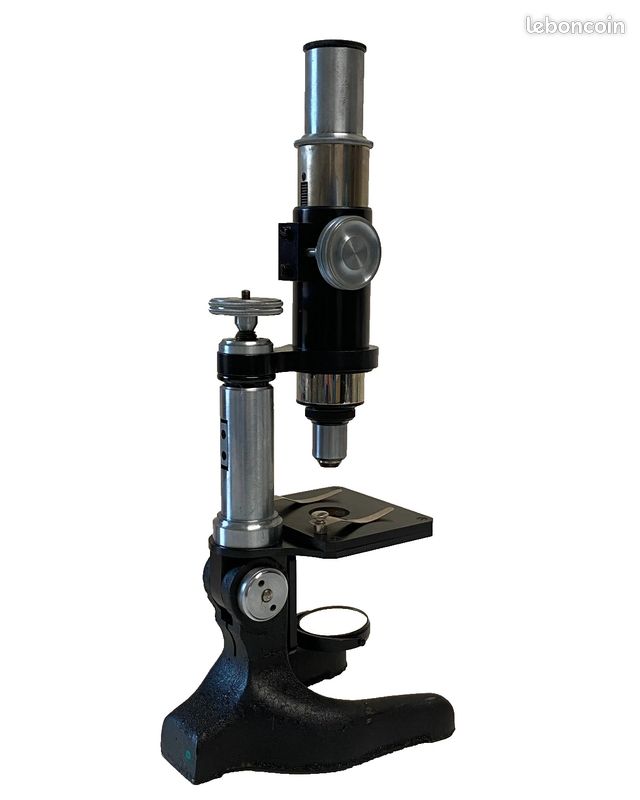 Ancien Microscope Avec Mallette Chimiste En Bois Et Manuel – Jouet éducatif Années 60