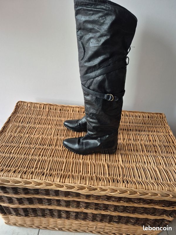 Bottes Cuissardes En Cuir Kaki IMPACT - Taille 37 - Tout Cuir, Neuves Avec Emballage