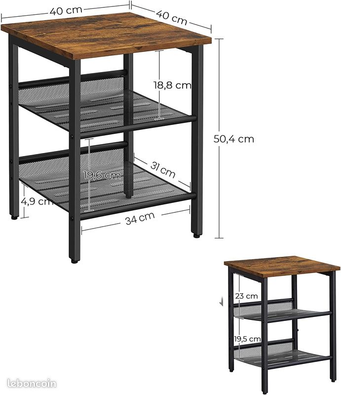 Tables de Cheve, Lot de 2 Tables, avec étagères grillagées réglables, pour Salon, Chambre, (image 3)