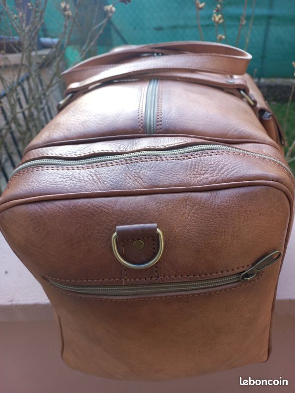 Grand sac de voyage fait main bagage à main XL en cuir naturel unisexe marron