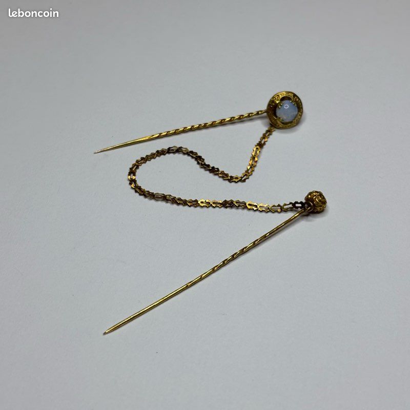 Épingle Ancienne Or 18k – Perle Et Onyx – Signée Paul Lits Bruxelles – Bijou Vintage