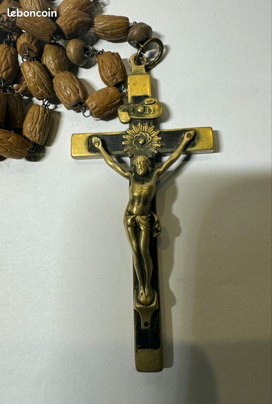 Chapelet Ancien En Bois Et Acier, Croix Reliquaire XIXème – Rare CH101
