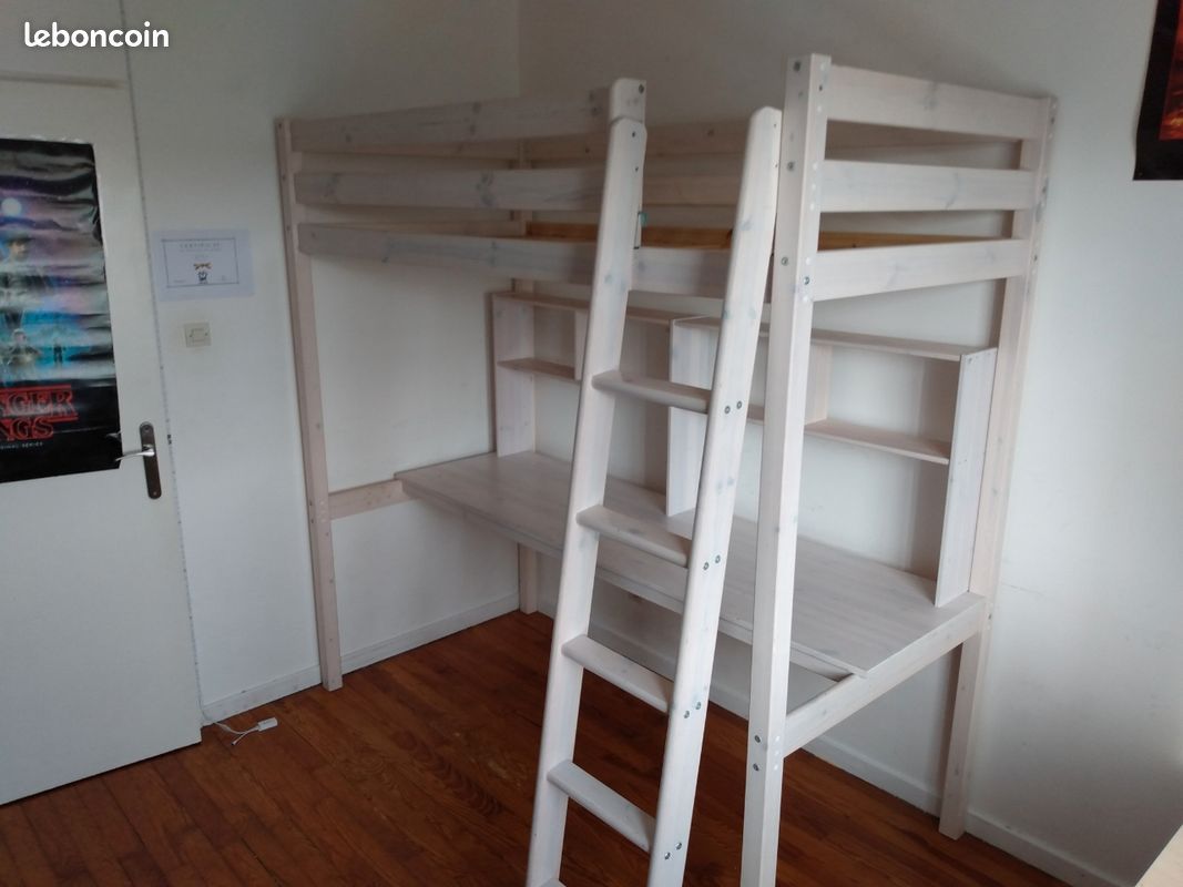 Lit Mezzanine Métal Gris Avec Matelas 1 Personne - 200x90 Cm - Enfant