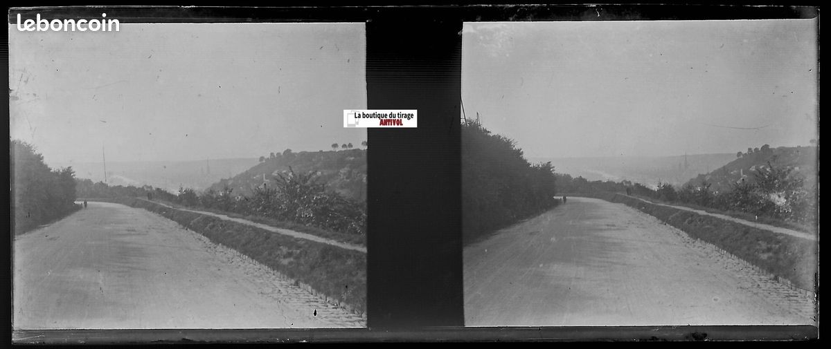 Automobiles, plaque verre, photo ancienne stéréo, négatif