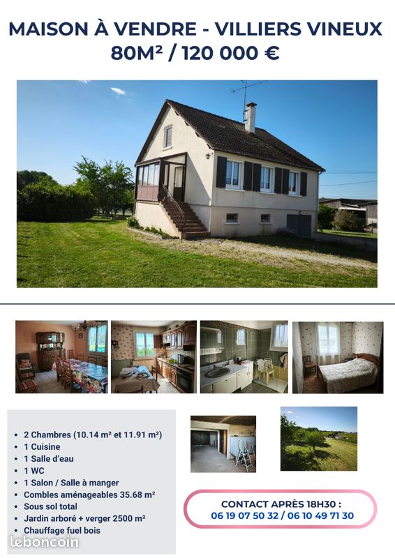 Maison 5 pièces 80 m² · à Villiers-Vineux · 80 m² · 120 000 €