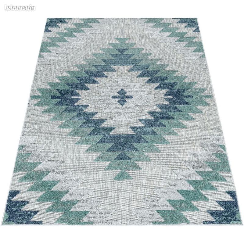 Tapis bleu extérieur et intérieur kilim Taro Bleu 80x250 (image 3)