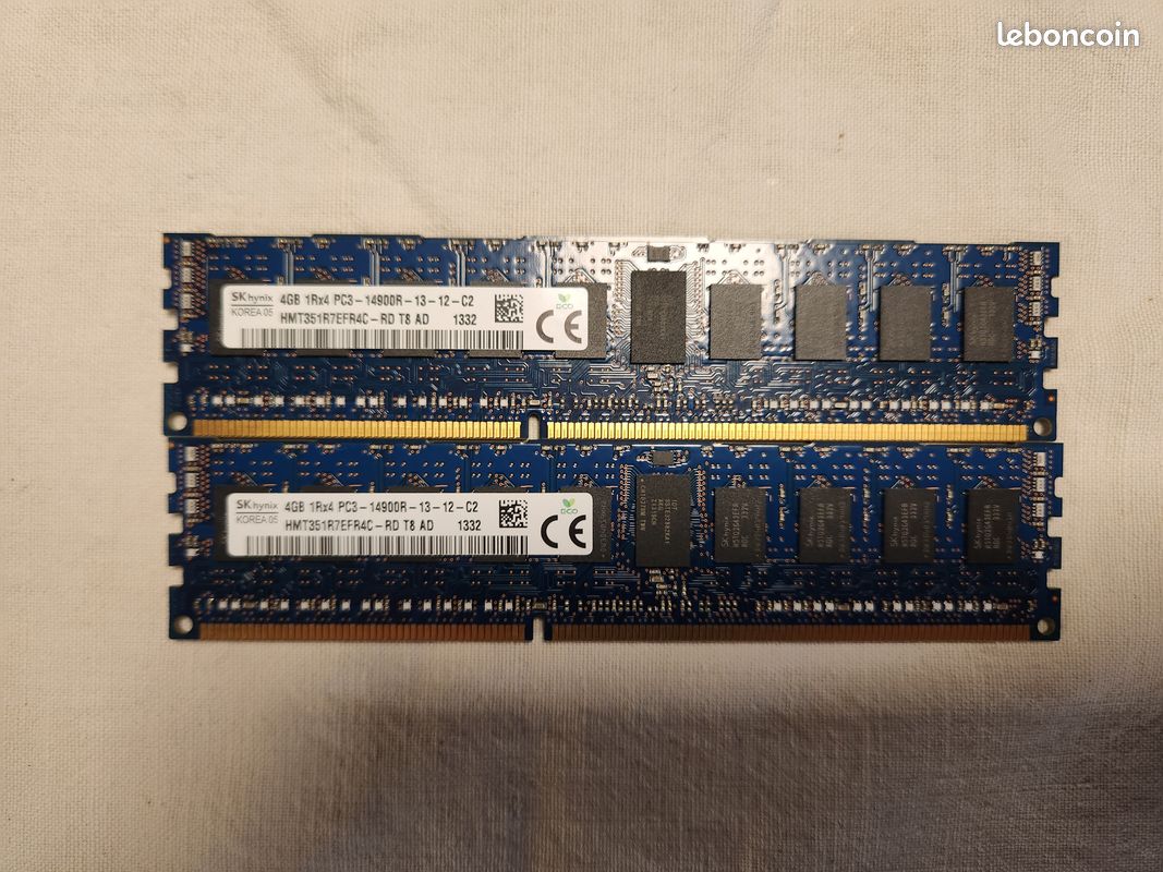 Lot de 2 barettes de RAM SK HynixG 8go (2x4go) PC3 14900R 1866Mhz ...