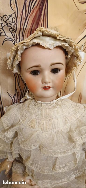 Grande Poupée Ancienne 70cm - Marquée Paris 12, Yeux Bleus Fixes - France
