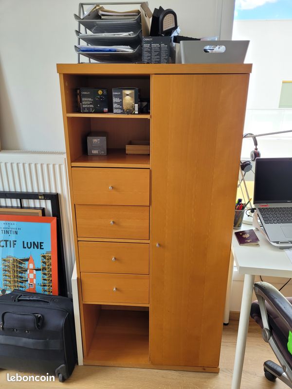 Armoire haute de bureau bois avec étagères (image 1)