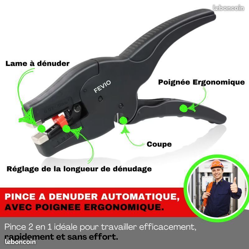 VOSSOT Pince à Dénuder Automatique 2 En 1 - Coupe-Câble Multifonction 0,03-10 Mm² Noire