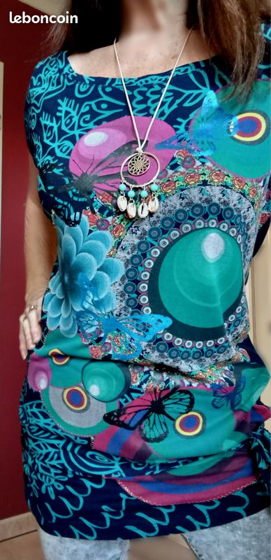 Robe-tunique Courte Desigual Femme - Taille L (40) Multicolore Brodée - Occasion Très Bon état