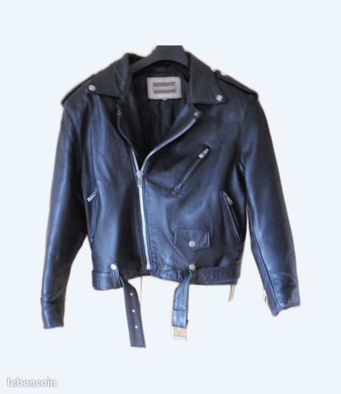 Blouson Cuir Noir Vieilli Style Perfecto Vintage M Vêtements