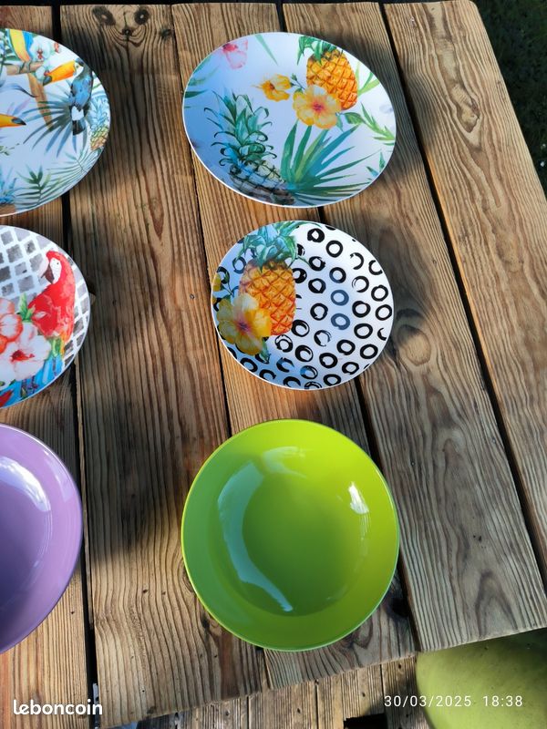 Assiette à Pizza EXCELSA Tropical - Ø31cm - Porcelaine - Décor Jungle - Lave-vaisselle, Micro-ondes