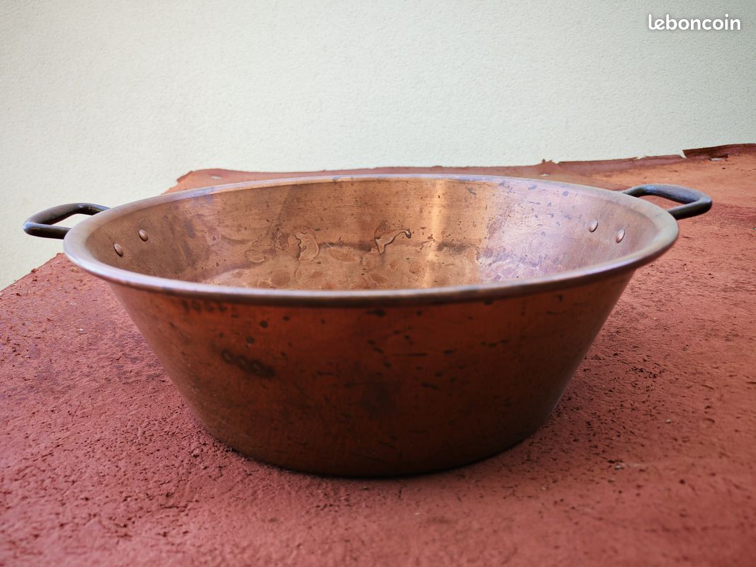 Ancienne Bassine En Cuivre – Pour Confiture Ou Gras – 37 Cm – Vintage