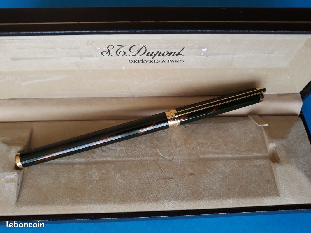 Stylo Plume S.T. Dupont Laque De Chine Ambre & Vermeil 925 - Plume Or 18 Carats - Occasion Rare
