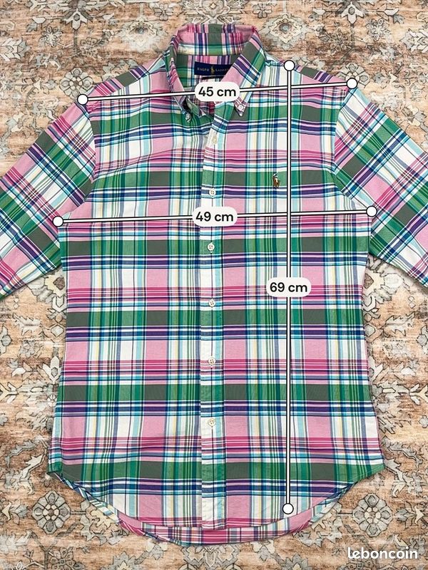 Chemise à carreaux Ralph Lauren Slim Fit rose vert S manches longues homme - #Cl5968 (image 7)