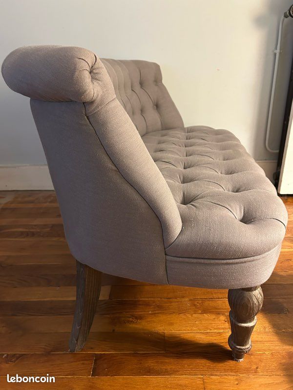 Banquette capitonnée en lin gris (image 3)