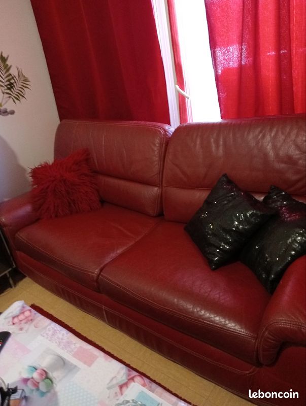 Salon cuir rouge bordeaux (image 3)