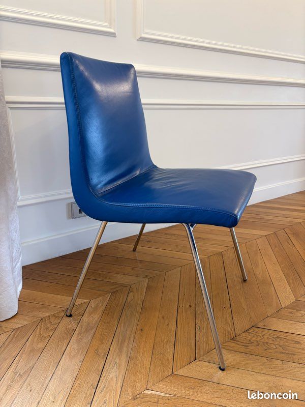 Chaises LIGNE ROSET modèle TV cuir diva bleu indigo (image 1)
