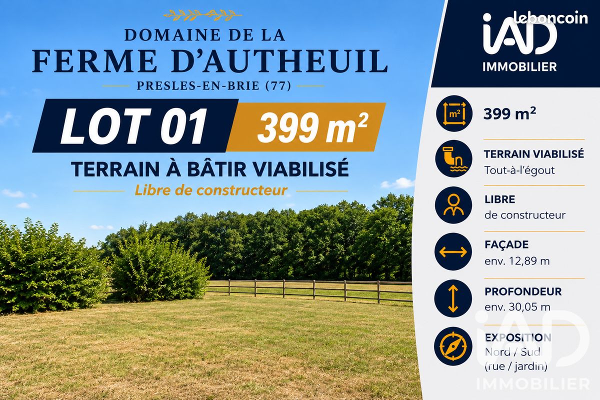 Terrain 399 m² · à Presles-en-Brie · 399 m² · 162 750 €