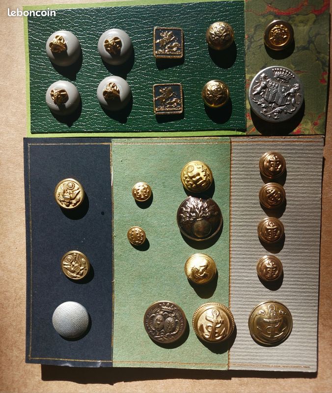 Lot De 6 Boutons Anciens Bleus à Pied Métal - Diamètre 21mm - Vintage - Réf. 2994 - France