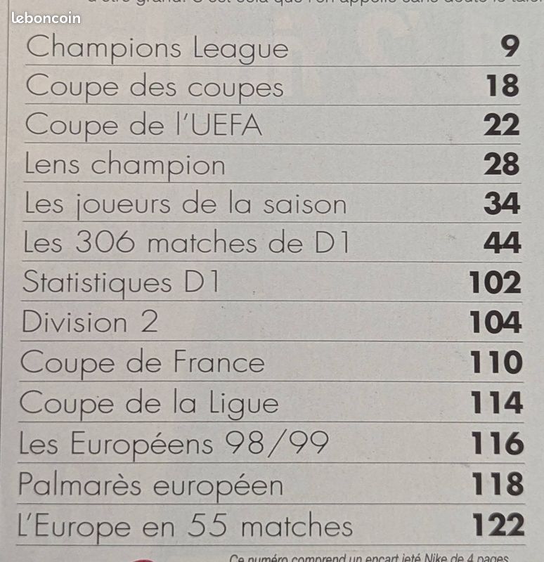 FOOTBALL ONZE MONDIAL HS n°28 BILAN 1997-98 LENS PARIS SG