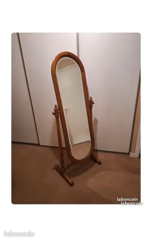 Miroir biseauté sur pied / à bascule, en bois (miroir psyche), excellent état (image 4)