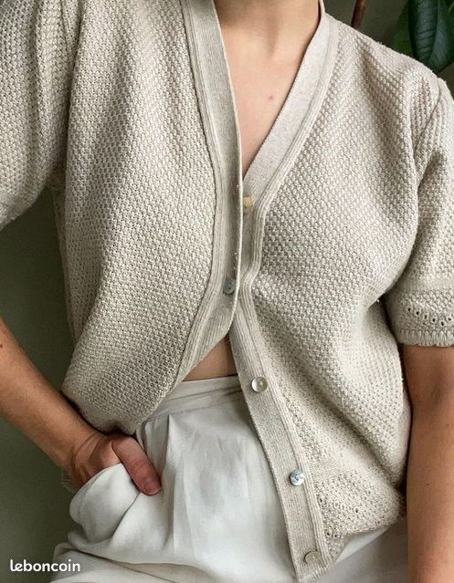 Cardigan à manches courtes beige clair vintage (image 1)
